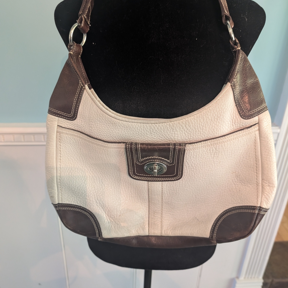 Coach Cream and Brown Shoulder Bag